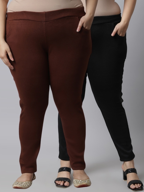 

TAG 7 Plus Size Women Pack of 2 Solid Ankle-Length Leggings, Brown