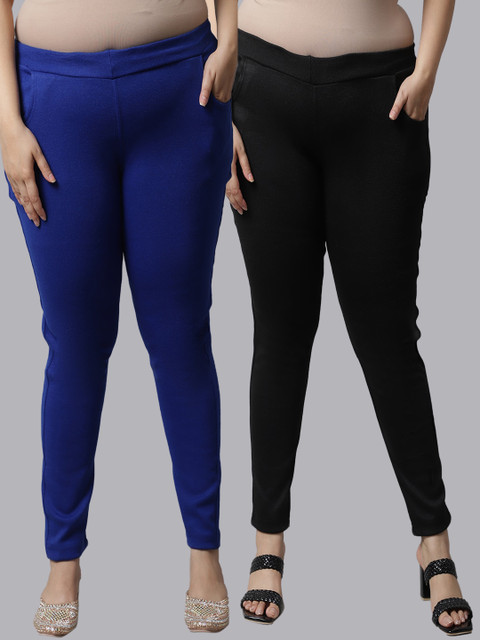 

TAG 7 Plus Size Women Pack of 2 Solid Ankle-Length Leggings, Black