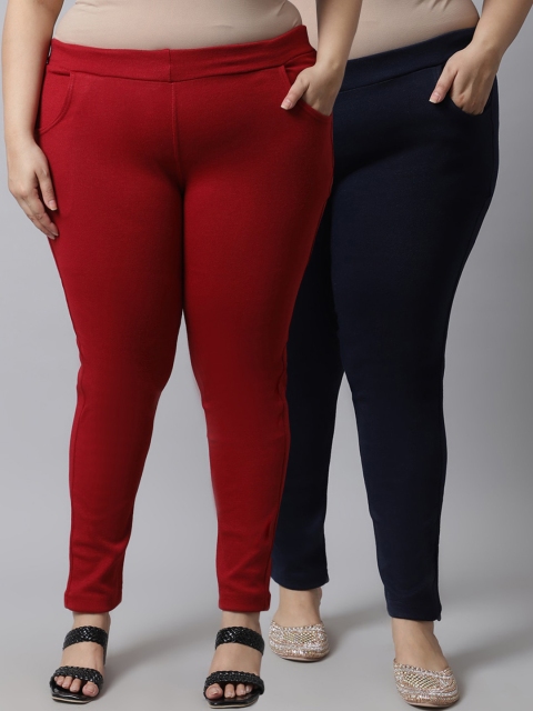

TAG 7 Plus Size Women Pack of 2 Solid Ankle-Length Leggings, Navy blue