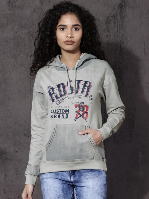 

Roadster Women Grey Printed Hooded Sweatshirt