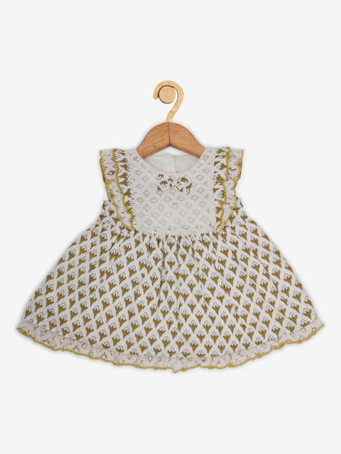 

Creative Girls White & Brown Floral Cotton Dress