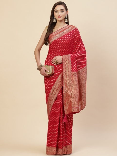 

Meena Bazaar Pink & Gold-Toned Woven Design Zari Saree