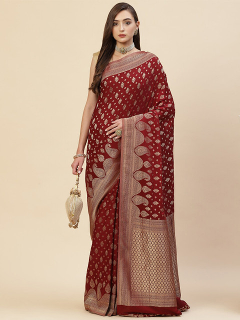 

Meena Bazaar Maroon & Gold-Toned Paisley Zari Saree