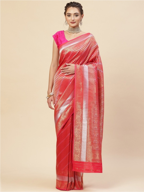 

Meena Bazaar Pink & Gold-Toned Woven Design Zari Saree