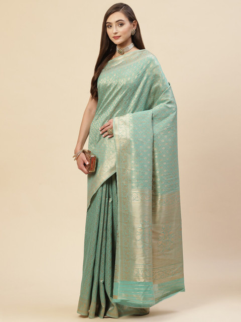 

Meena Bazaar Sea Green & Gold-Toned Woven Design Zari Saree
