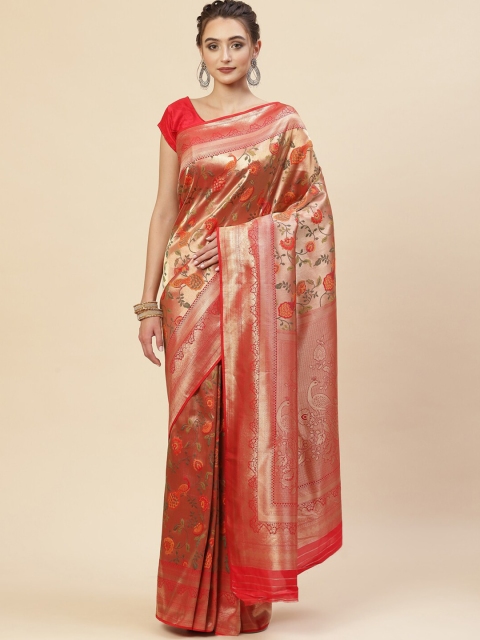 

Meena Bazaar Red & Gold-Toned Woven Design Zari Art Silk Saree