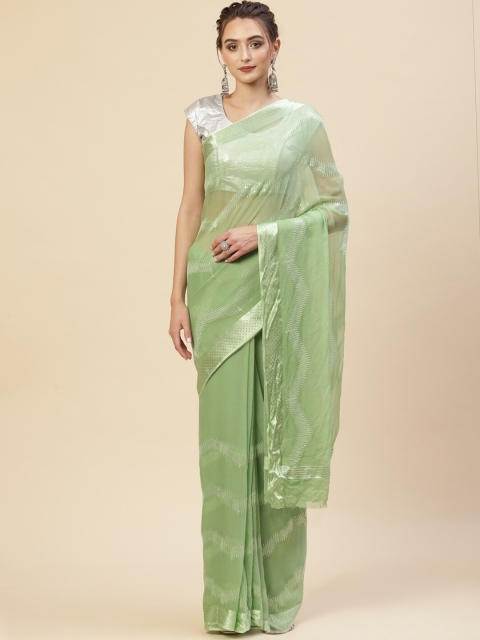 

Meena Bazaar Green & Silver-Toned Embellished Embroidered Saree