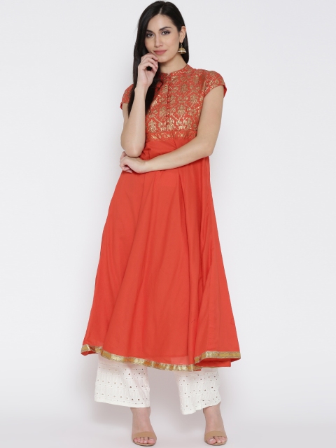 

Biba Women Coral Orange Printed Anarkali Kurta