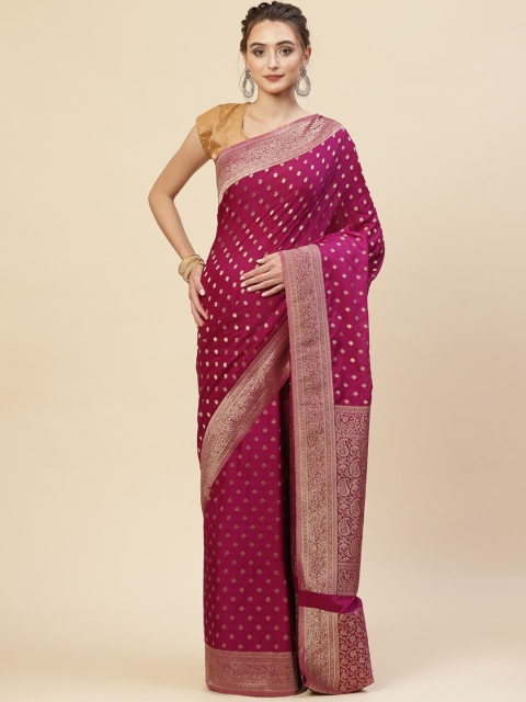 

Meena Bazaar Women Purple & Gold-Toned Woven Design Zari Saree