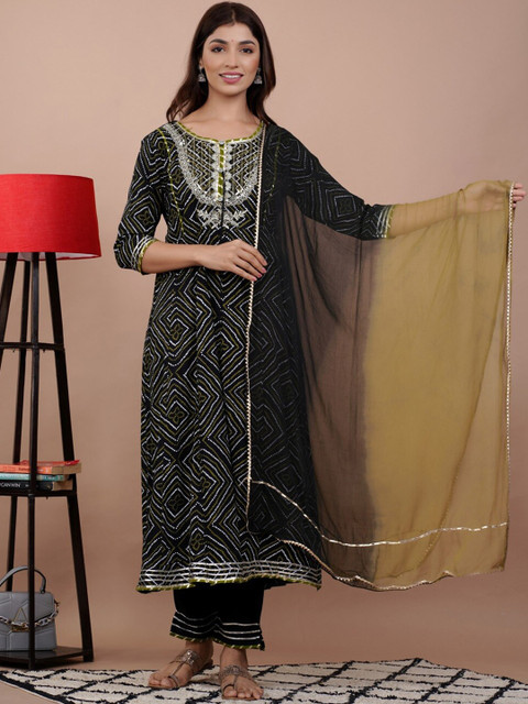 

UNISETS Women Black Embroidered Kurta with Trousers & With Dupatta