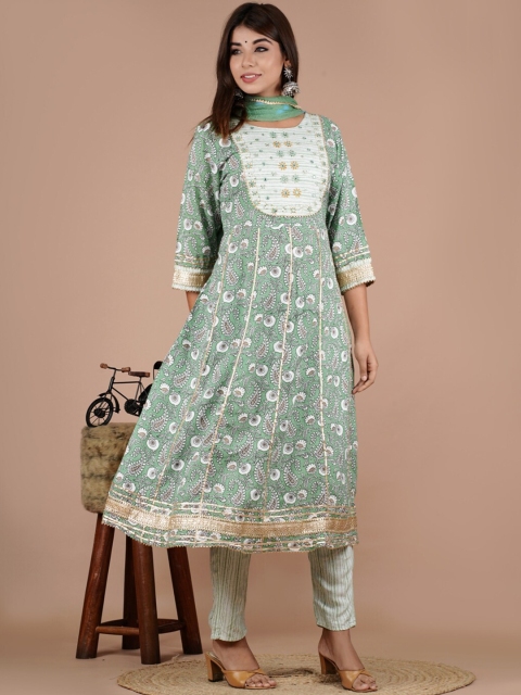 

UNISETS Women Sea Green Paisley Printed Kurta with Trousers & With Dupatta