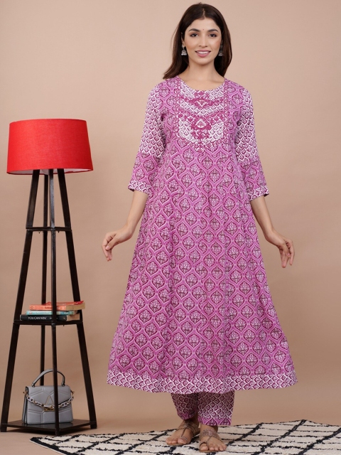 

UNISETS Women Purple Ethnic Motifs Embroidered Kurta with Trousers & With Dupatta