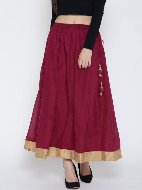 

Biba Maroon Maxi Flared Skirt