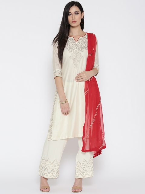 

Biba Women Off-White Embroidered Kurta with Palazzos & Dupatta