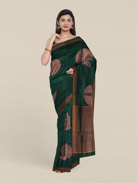 

Pothys Green & Copper-Toned Woven Design Zari Pure Cotton Saree