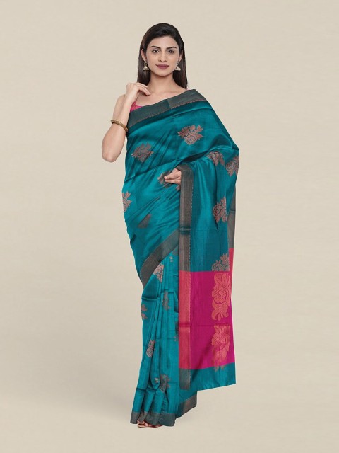 

Pothys Teal & Pink Woven Design Zari Pure Cotton Saree