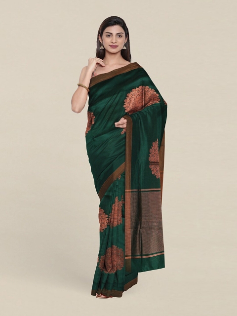 

Pothys Green & Copper-Toned Woven Design Zari Pure Cotton Saree
