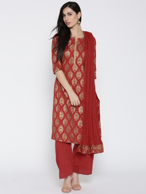 

Biba Women Red Printed Kurta with Palazzos & Dupatta, Na