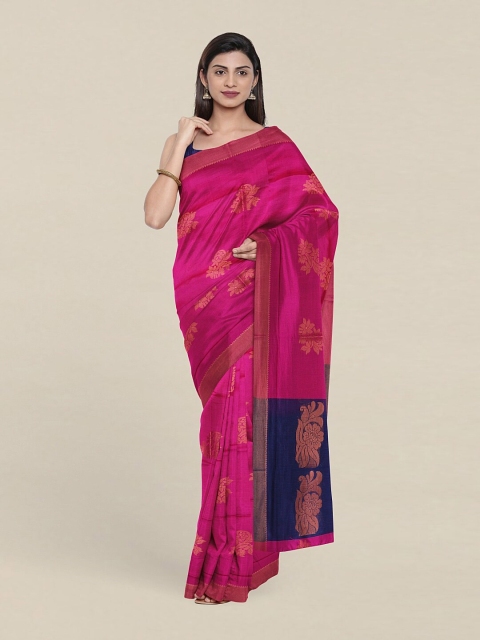 

Pothys Pink & Navy Blue Woven Design Zari Pure Cotton Saree