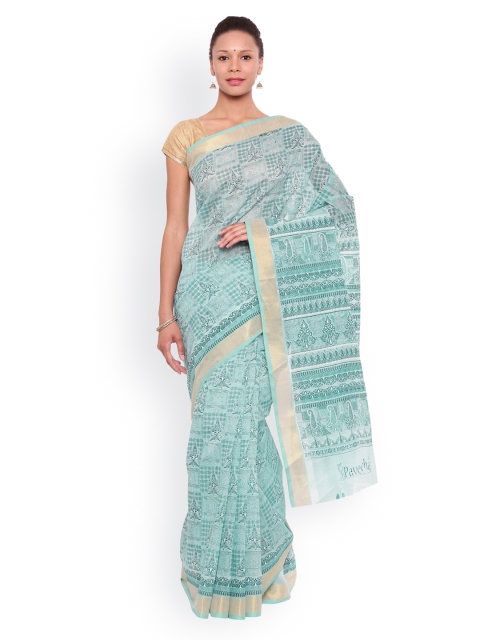 

Pavechas Blue Polycotton Printed Mangalagiri Saree