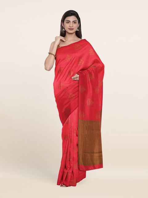 

Pothys Pink & Green Woven Design Zari Pure Silk Saree