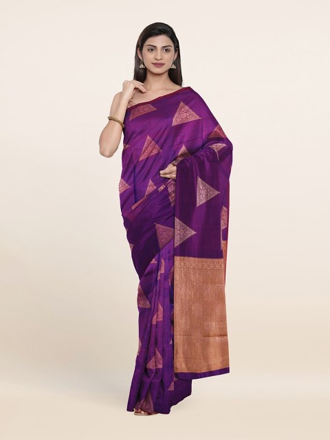 

Pothys Violet & Copper-Toned Woven Design Zari Pure Silk Saree