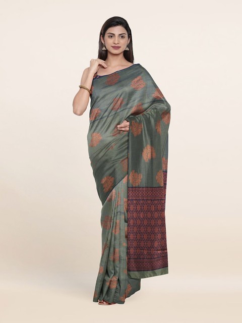

Pothys Green & Copper-Toned Woven Design Zari Pure Silk Saree