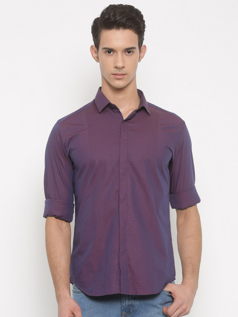 

V Dot by Van Heusen Men Purple Slim Fit Striped Semi-Formal Shirt