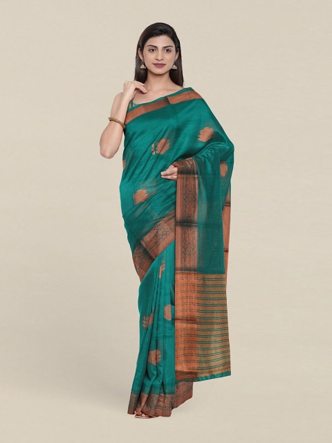 

Pothys Green & Copper-Toned Woven Design Zari Saree