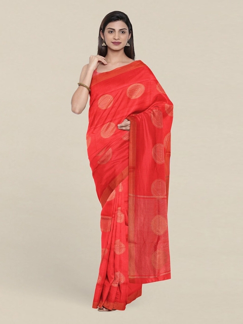 

Pothys Coral & Copper-Toned Ethnic Motifs Zari Pure Cotton Saree
