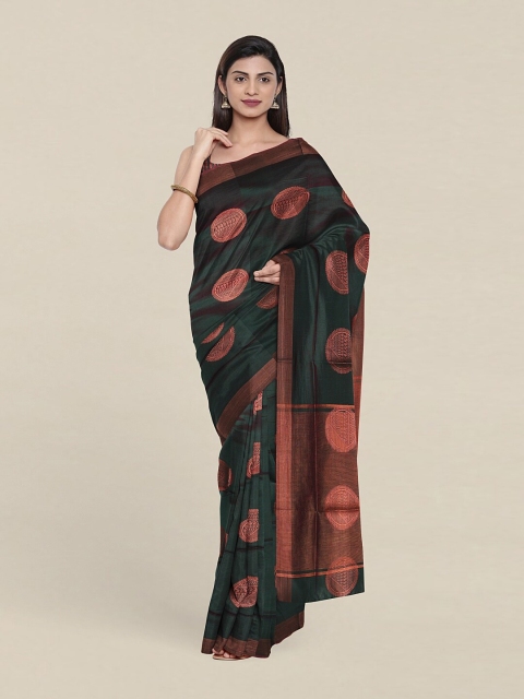 

Pothys Green & Copper-Toned Woven Design Zari Pure Cotton Saree