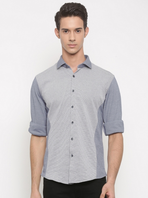 

V Dot by Van Heusen Men Grey & Blue Slim Fit Self Design Casual Shirt