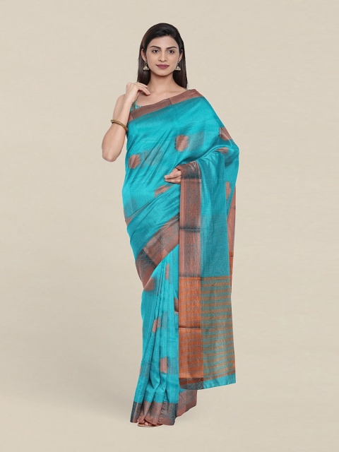

Pothys Blue & Copper-Toned Ethnic Motifs Zari Saree