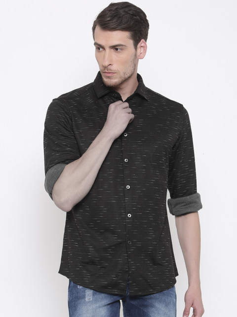 

V Dot Men Black Slim Fit Printed Shirt