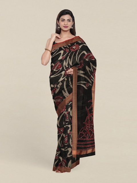 

Pothys Black & Red Jute Silk Saree