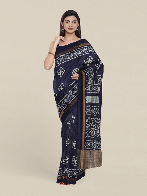 

Pothys Blue & White Batik Zari Jute Silk Saree