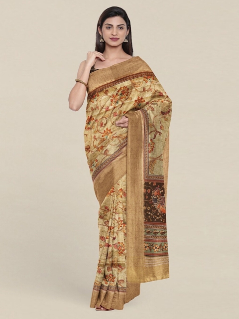 

Pothys Green & Brown Floral Art Silk Saree