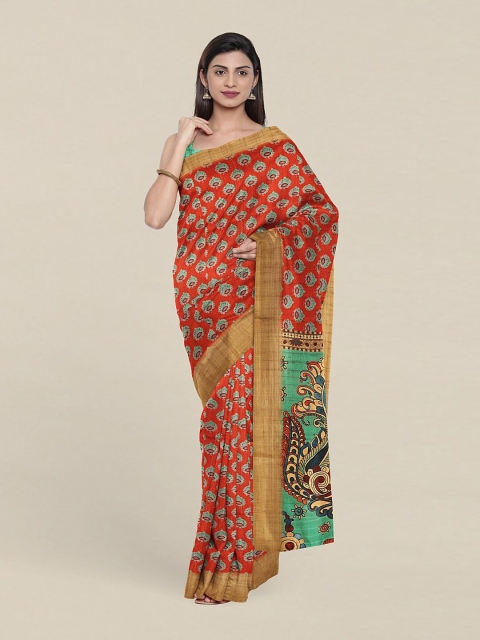 

Pothys Rust & Blue Ethnic Motifs Zari Art Silk Saree