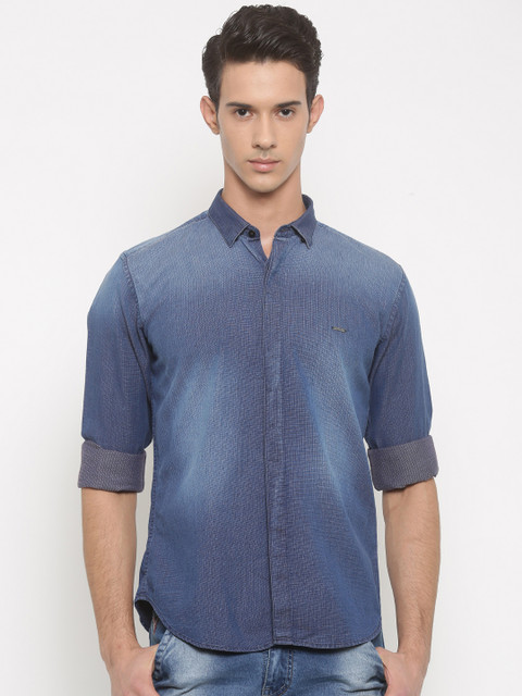 

V Dot by Van Heusen Men Blue Slim Fit Solid Shirt