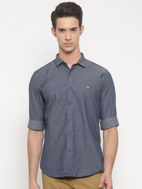 

V Dot by Van Heusen Men Blue Slim Fit Self Design Casual Shirt