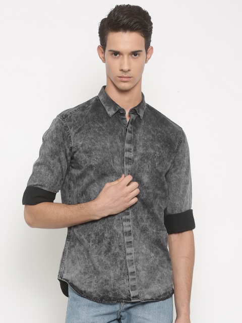 

V Dot by Van Heusen Men Charcoal Grey Faded Slim Fit Casual Shirt