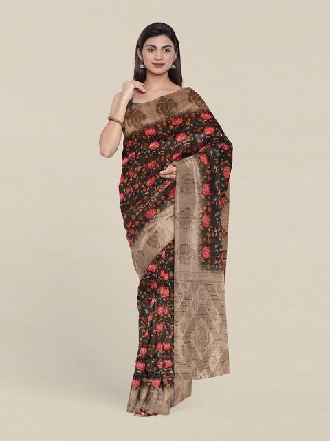 

Pothys Green & Brown Floral Art Silk Saree