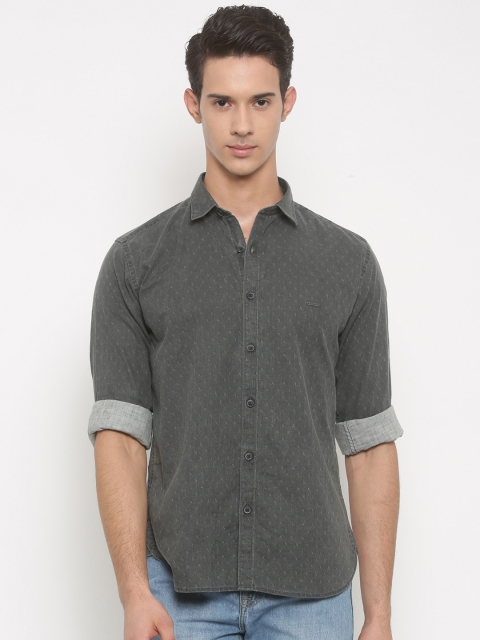 

V Dot by Van Heusen Men Grey Slim Fit Self Design Casual Shirt