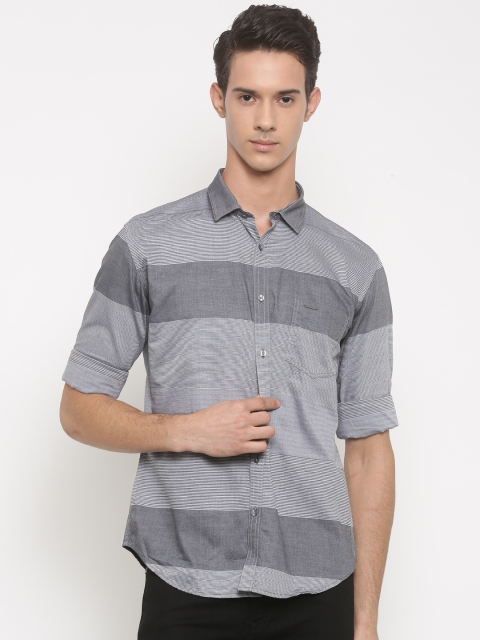 

V Dot by Van Heusen Men Grey Slim Fit Striped Casual Shirt