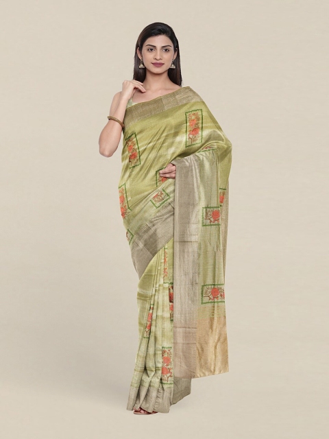 

Pothys Green & Red Embellished Zari Tissue Saree