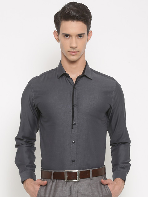 

V Dot by Van Heusen Men Grey Slim Fit Self-Design Semiformal Shirt