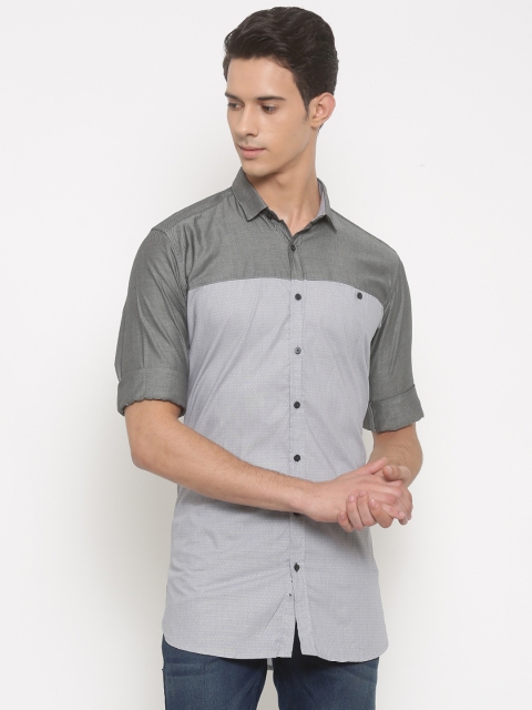 

V Dot by Van Heusen Men Grey Slim Fit Self Design Casual Shirt