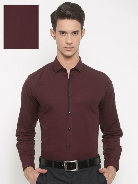 

V Dot by Van Heusen Men Maroon Slim Fit Self-Design Formal Shirt