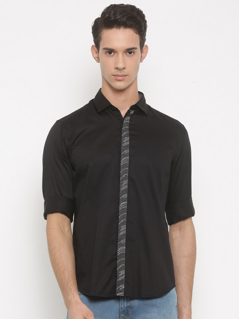 

V Dot by Van Heusen Men Black Slim Fit Solid Casual Shirt