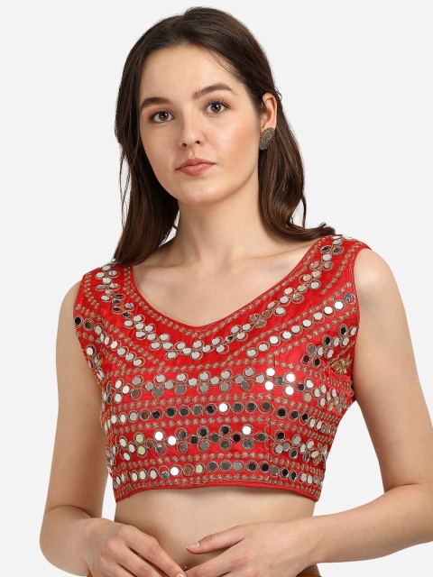 

DRESSTIVE Red Mirror Work Embroidered Saree Blouse